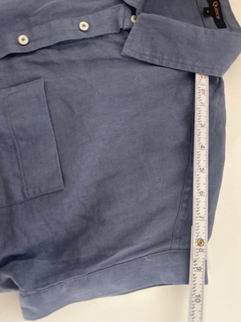 Quince Denim Collared Short Sleeve Button Down Shirt Top - Picture 9 of 10